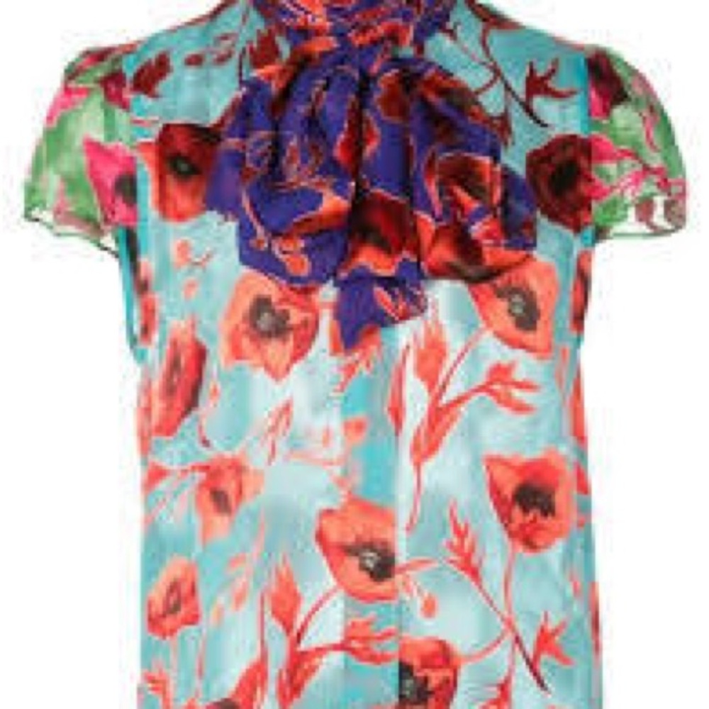 Alice & Olivia Jeannie Floral Blouse in poppy garden bluebird- Sz M